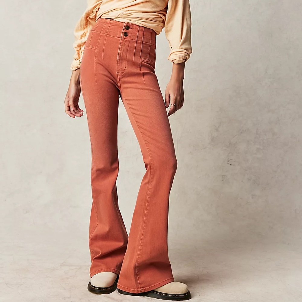 Free People Flare Jeans in Rust Orange